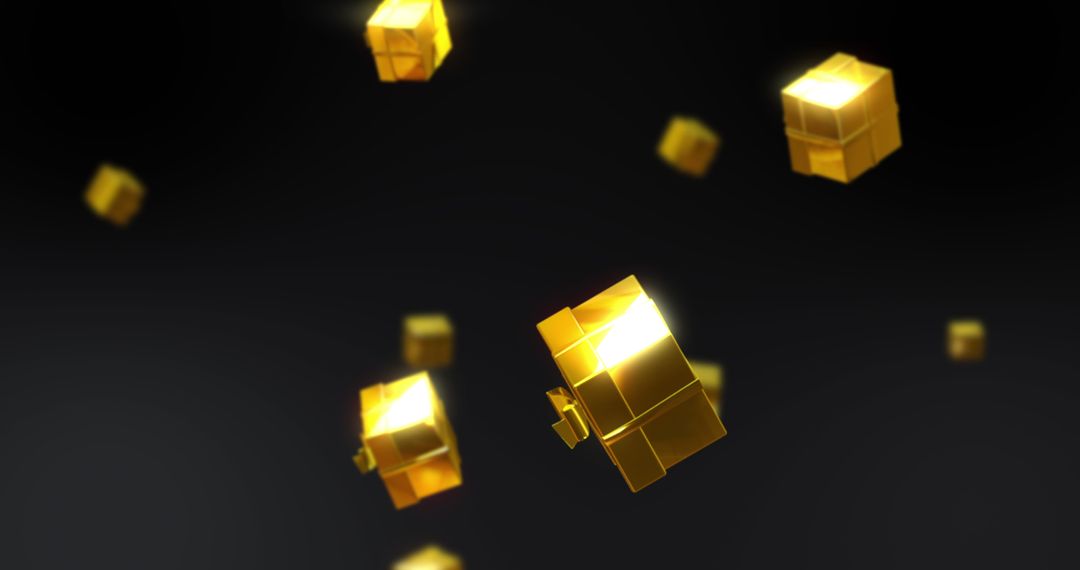 Golden Gift Boxes Falling on Dark Background