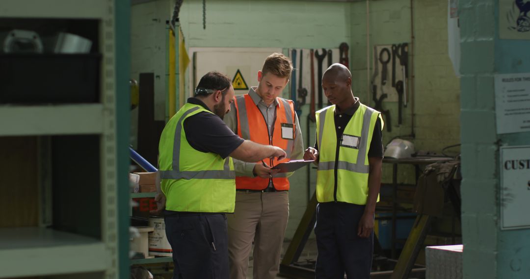 Diverse Male Workers Collaborating in Hydraulics Factory - Free Images, Stock Photos and Pictures on Pikwizard.com