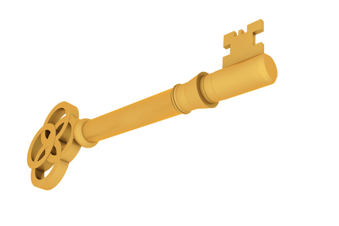 Digital Illustration of a Gold Key on Transparent Background