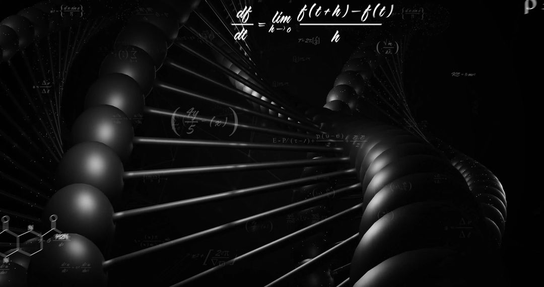DNA Strand and Mathematical Formulas on Black Background