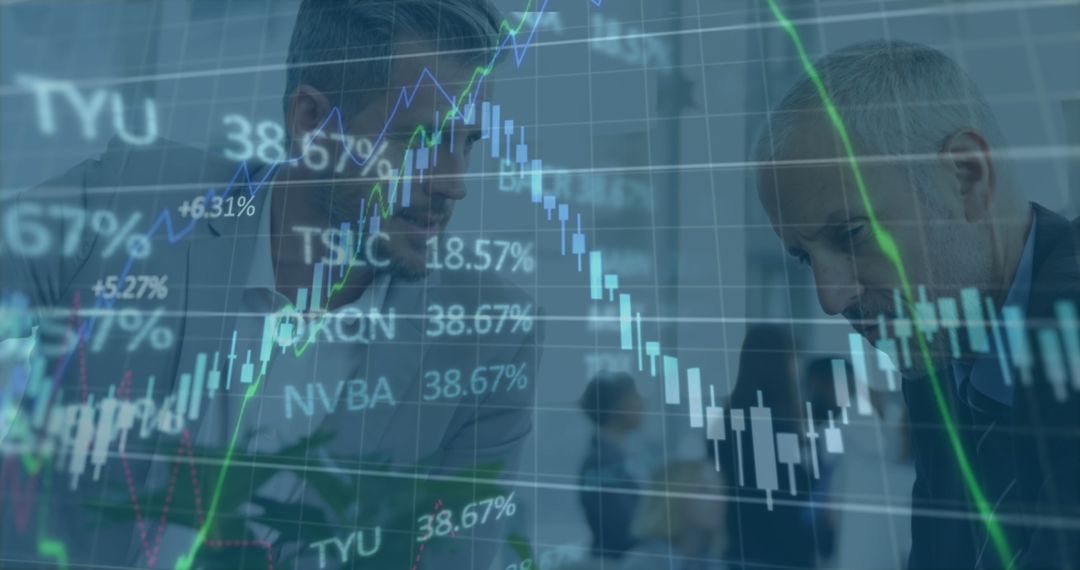 Businessmen Analyzing Stock Market Data in Modern Office