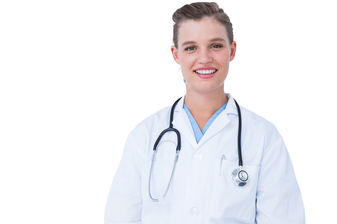Transparent Doctor Smiling in Medical Uniform with Stethoscope