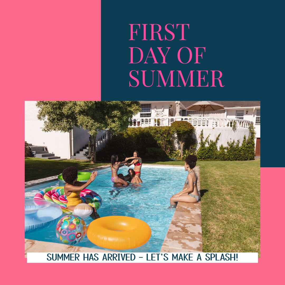 Group of Friends Enjoying Summer Day by Poolside