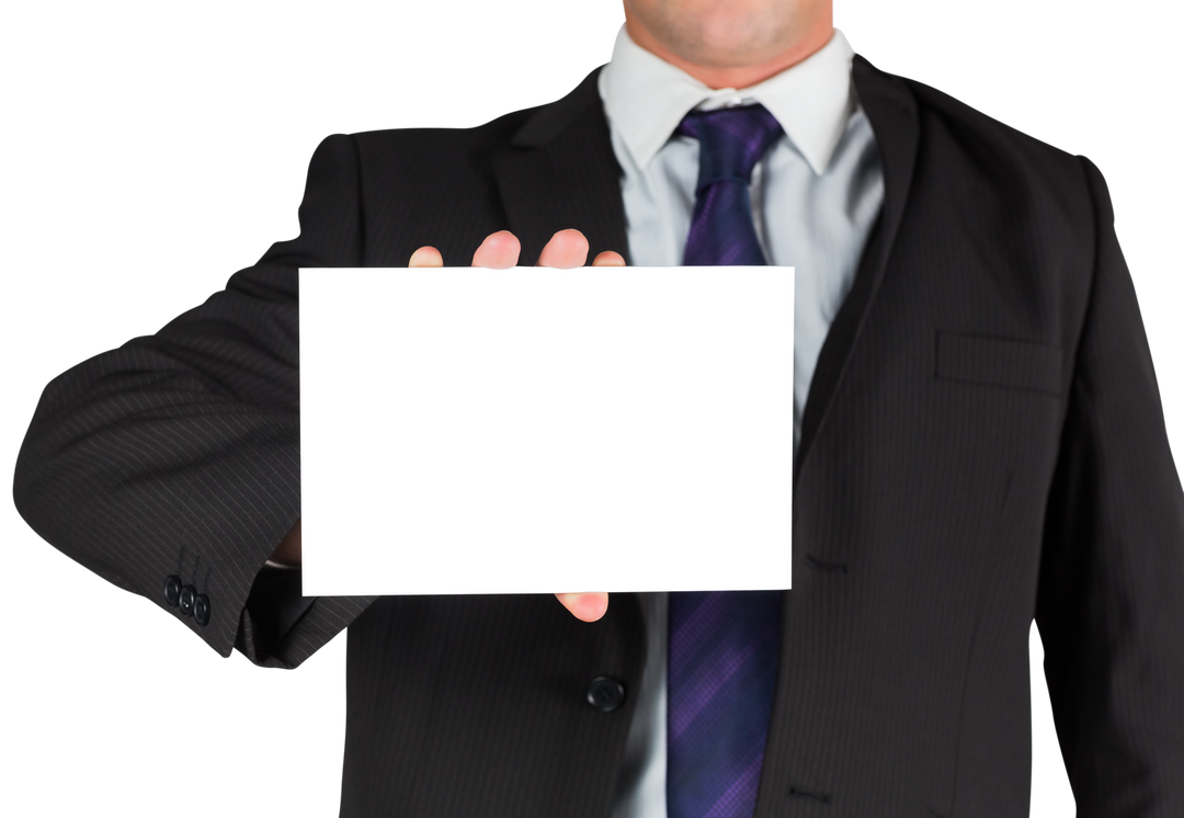 Caucasian Businessman in Suit Holding Blank Card on Transparent Background - Download Free Stock Images Pikwizard.com