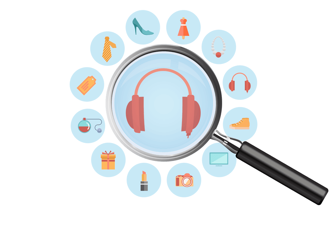 Transparent Magnifying Glass with Media Icons Signifying Social Connectivity