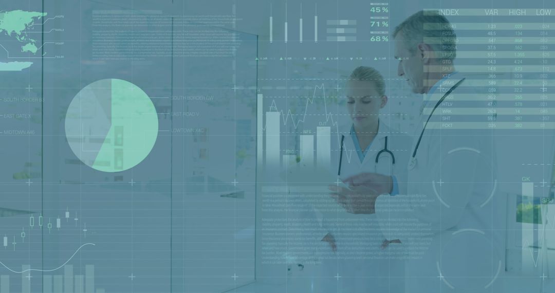 Healthcare Professionals Analyzing Data in High-Tech Environment