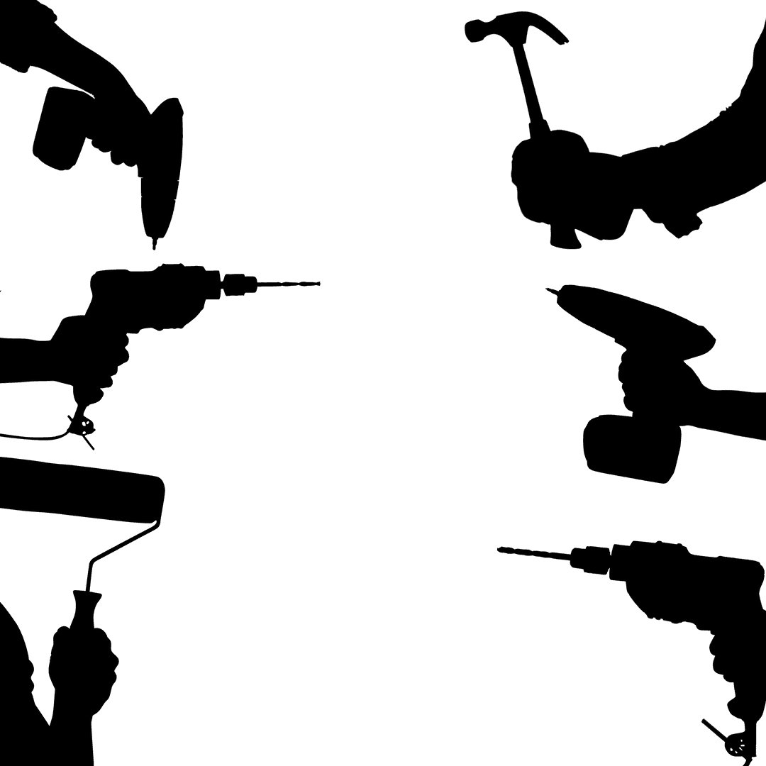 Silhouette of Hands Holding Tools on Transparent Background