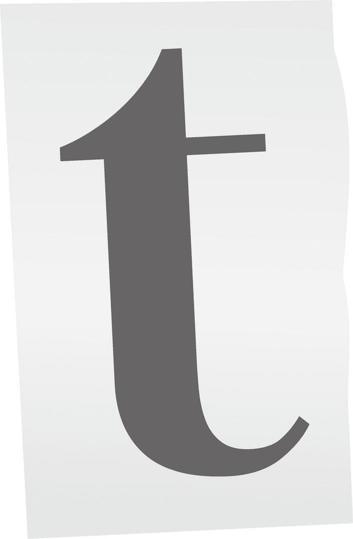 Transparent Typography Design Lowercase T on White Background
