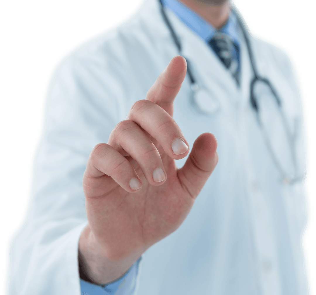 Doctor's Hand Touching Transparent Digital Interface Screen