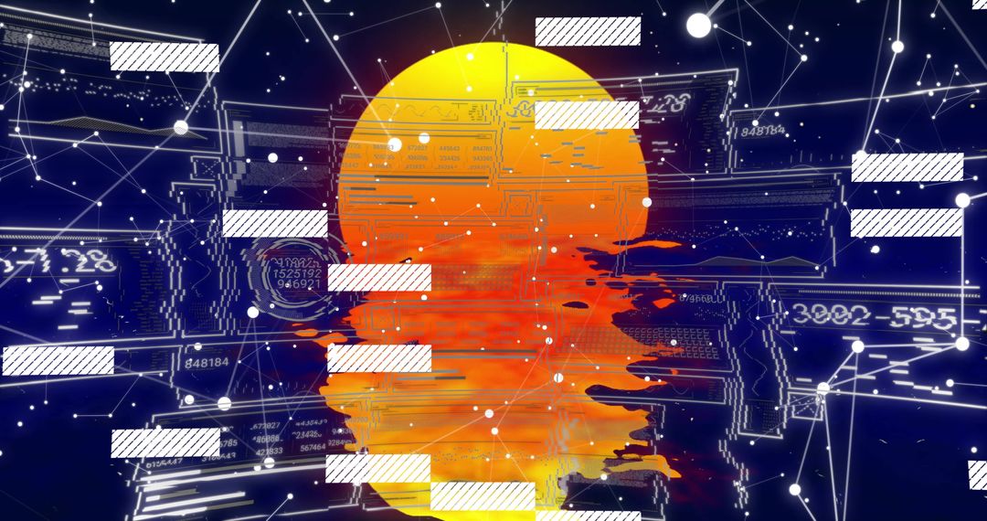 Abstract Digital Universe with Pulsating Orb and Cyber Patterns