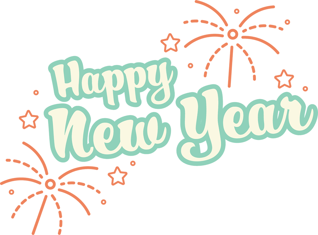 Happy New Year Festive Text with Fireworks on Transparent Background
