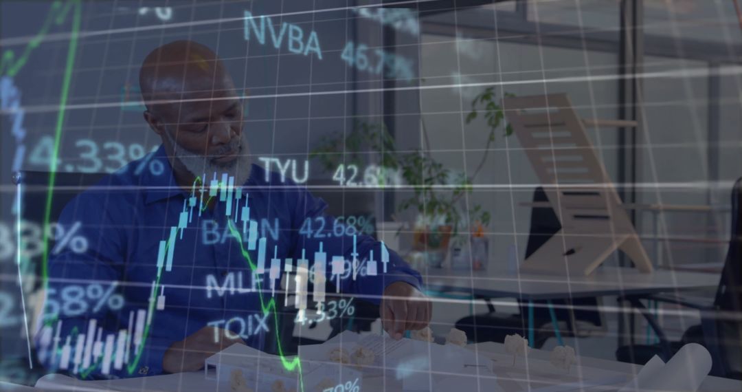 Financial Analyst Reviewing Digital Stock Market Data in Modern Office