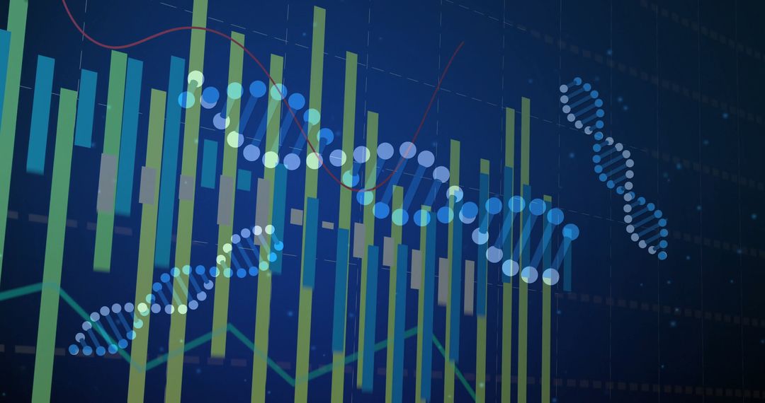 DNA Helix in Futuristic Data Visualization with Bar and Line Graphs