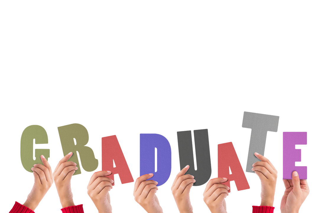 Hands Holding Transparent Graduate Word in Colorful Letters