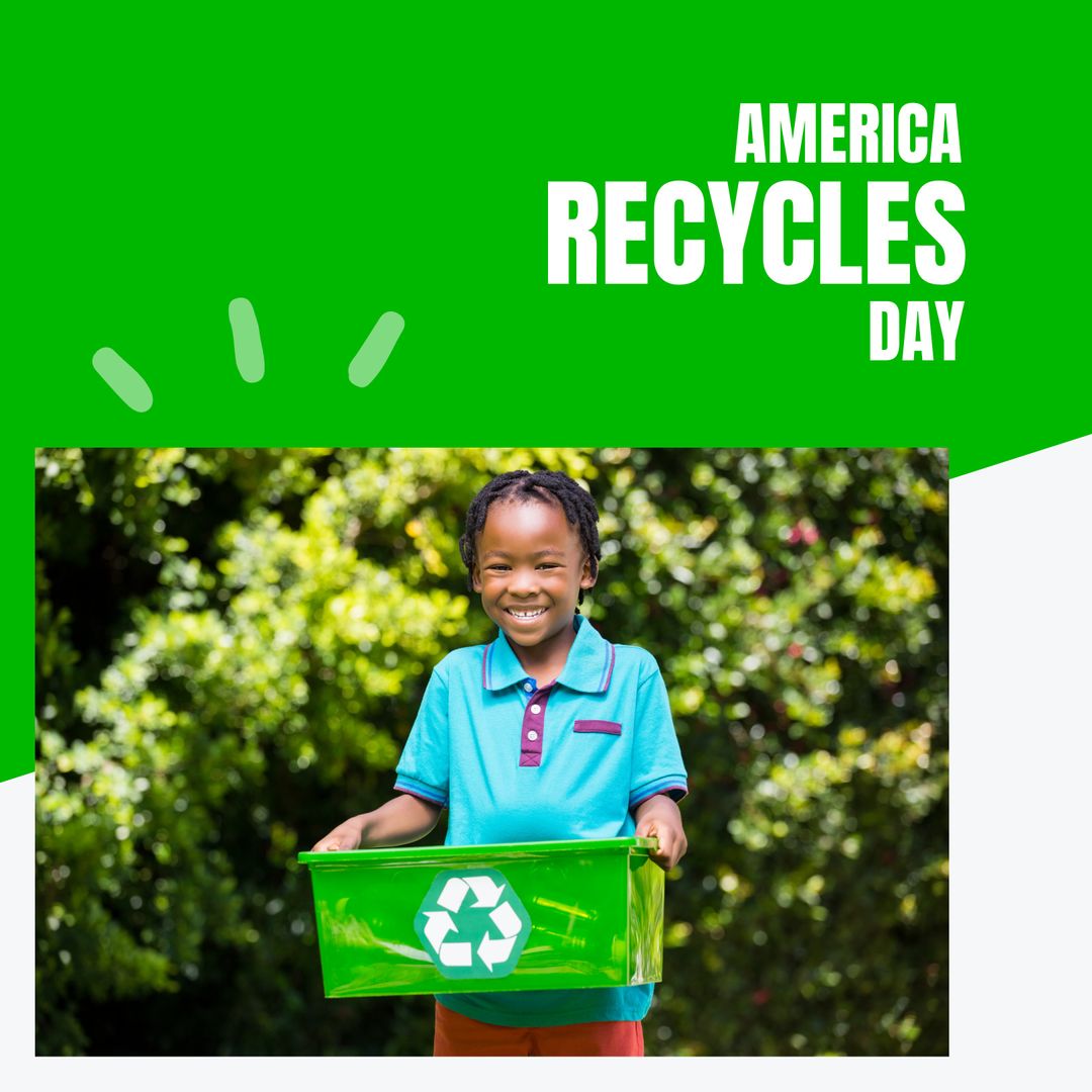 Smiling Girl Holding Recycling Box on America Recycles Day