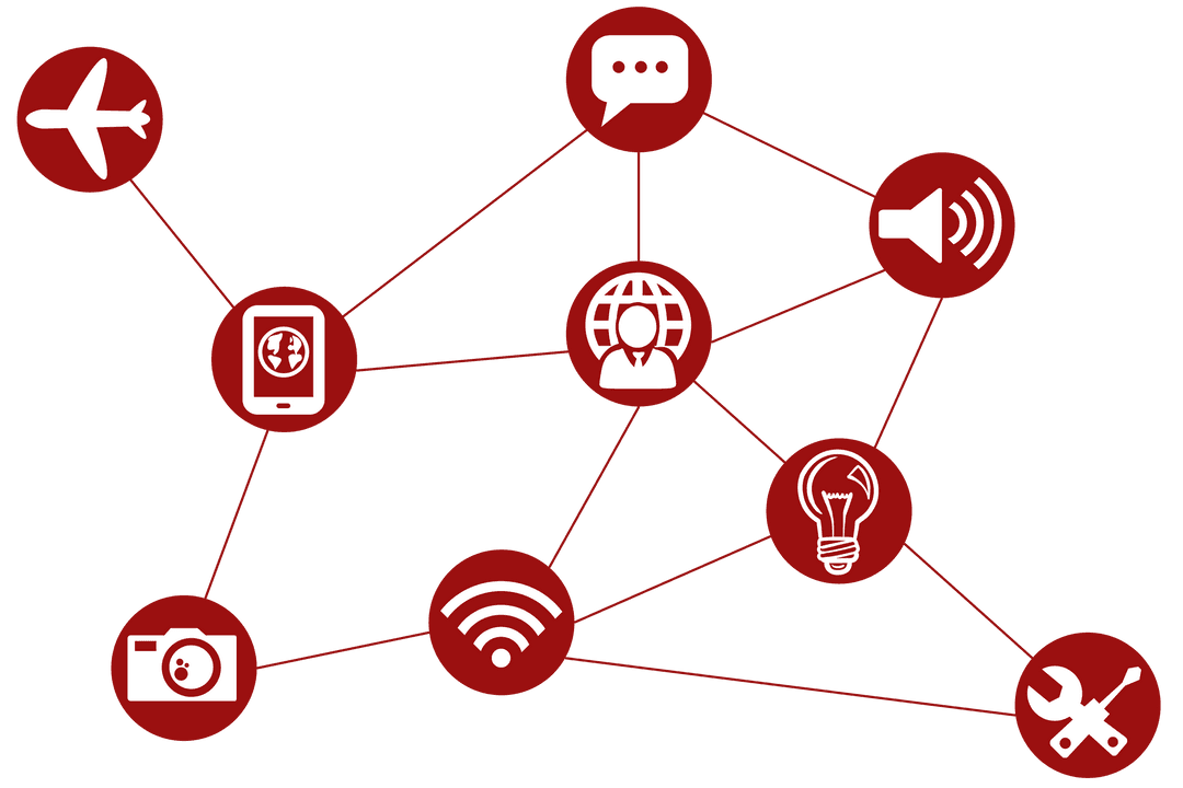 Transparent Digital Network with Media and Technology Icons
