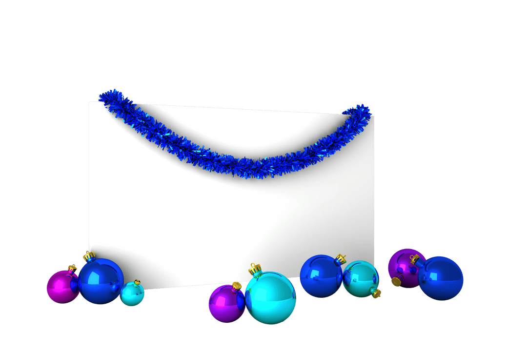 White Banner with Christmas Garland and Ornaments on Transparent Background