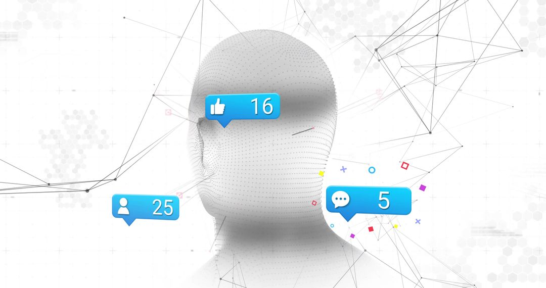 Abstract Digital Head with Social Interaction Notifications