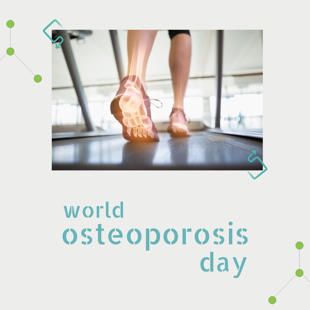 World Osteoporosis Day Poster with X-ray Detail on Treadmill