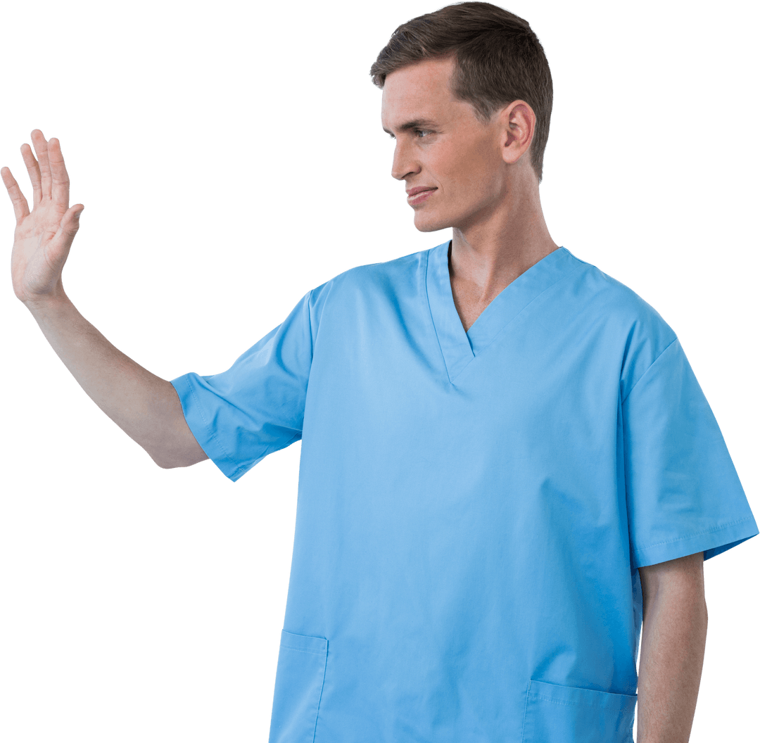 Male Nurse Interacting with Transparent Touchscreen Technology