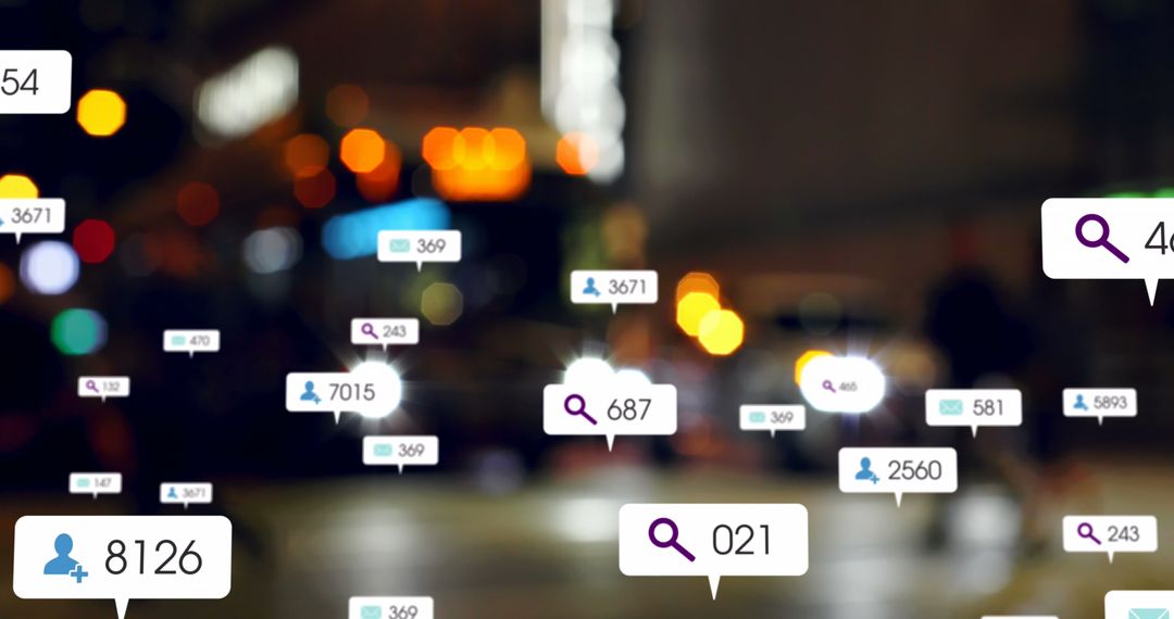 Social Media Notifications Over Blurred City Traffic in Digital Concept