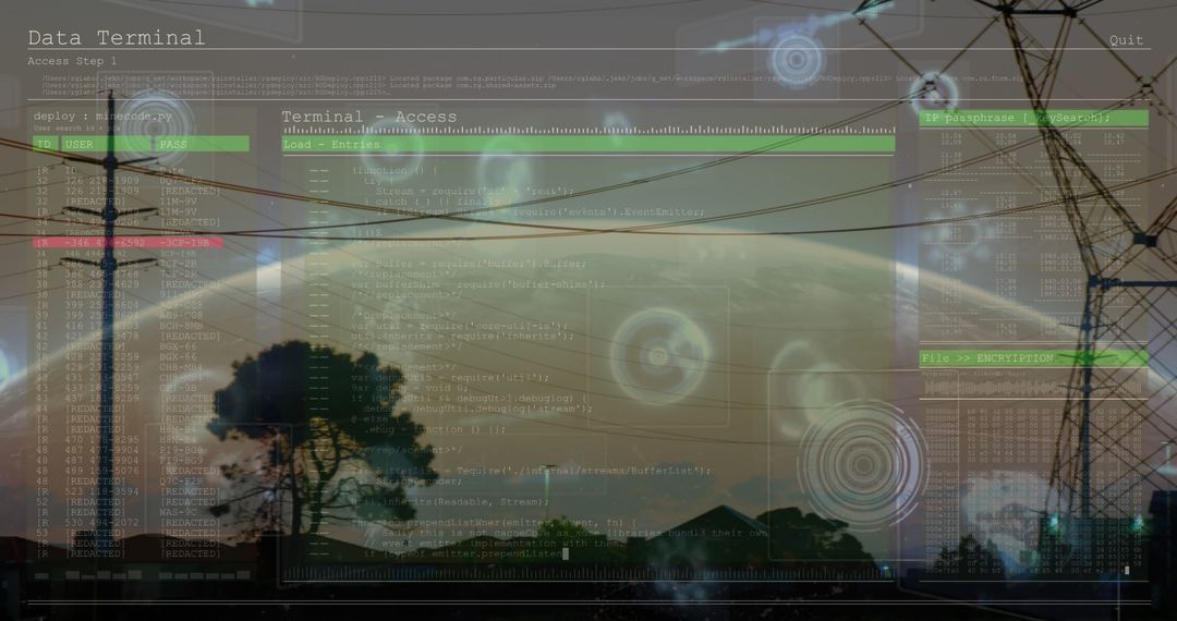Digital Data Code Overlaid on Urban Electricity Landscape