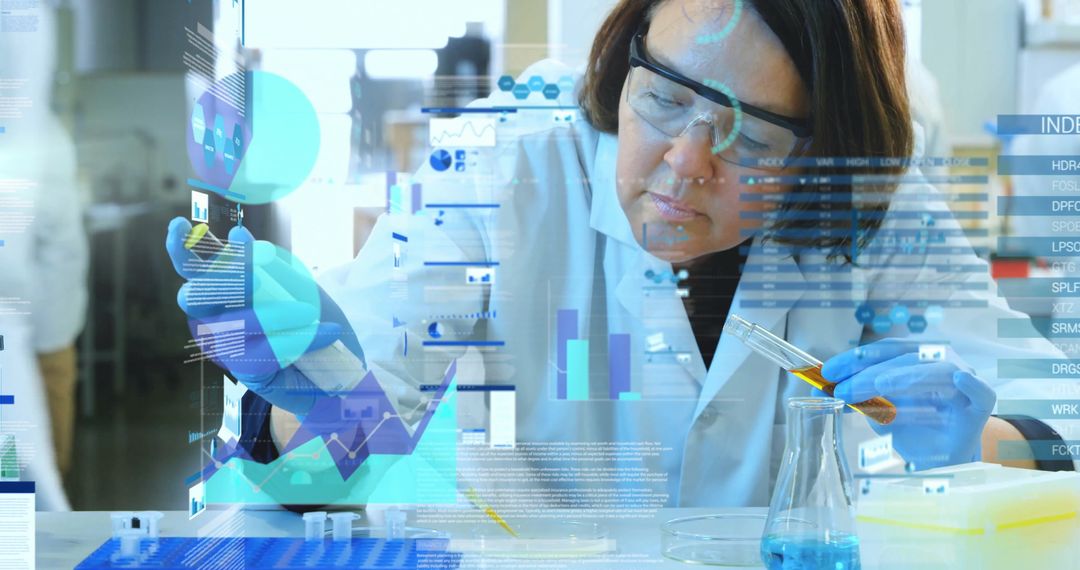 Innovative Scientist Analyzing Data with Digital Interface in Laboratory