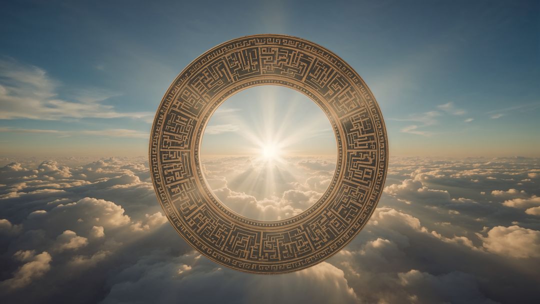 Abstract Geometric Ring Illuminating Sunrise Over Clouds