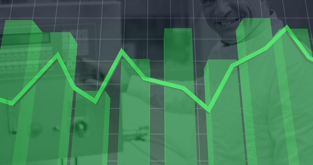Financial Analytics with Green Bar Graph Overlay