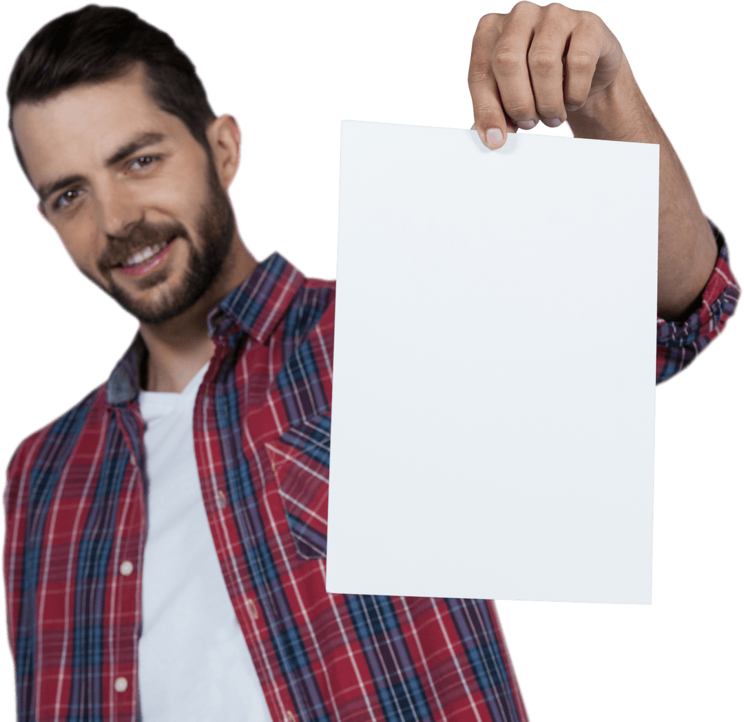 Man Holding Transparent Blank Cardboard for Personalization