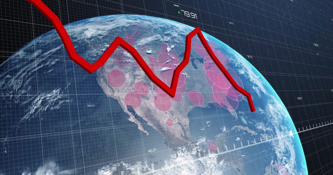 Global Economic Decline Concept with Red Graph Over Earth
