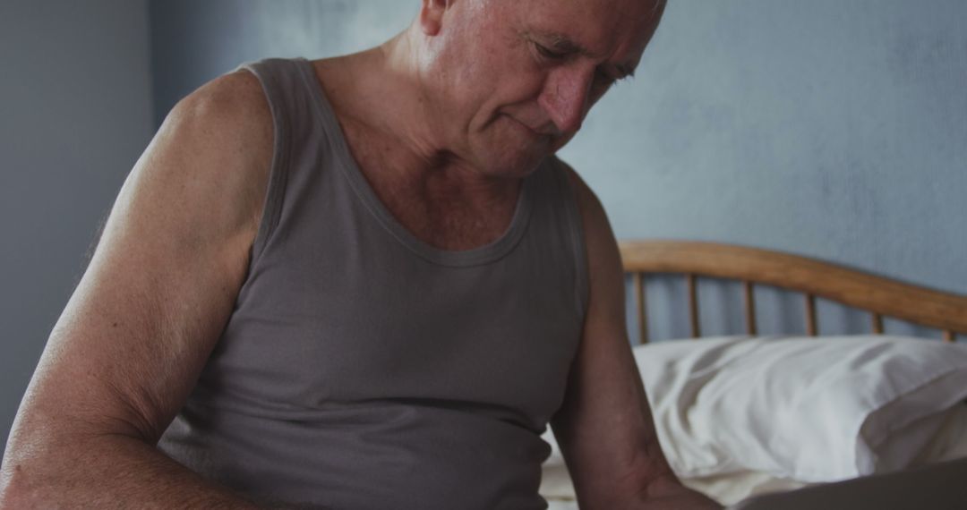 Elderly Man Reflecting In Bedroom - Free Images, Stock Photos and Pictures on Pikwizard.com