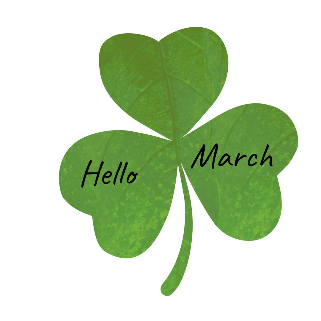 Green Shamrock with Hello March Text for Spring Greetings