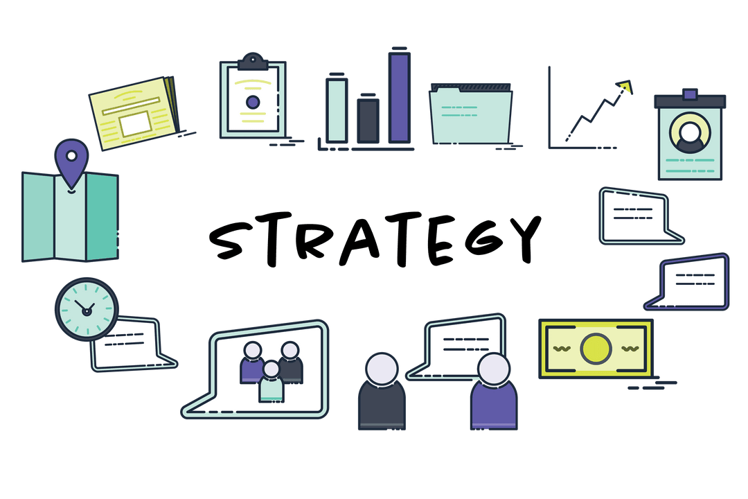 Transparent Business Strategy Icons on Circular Layout