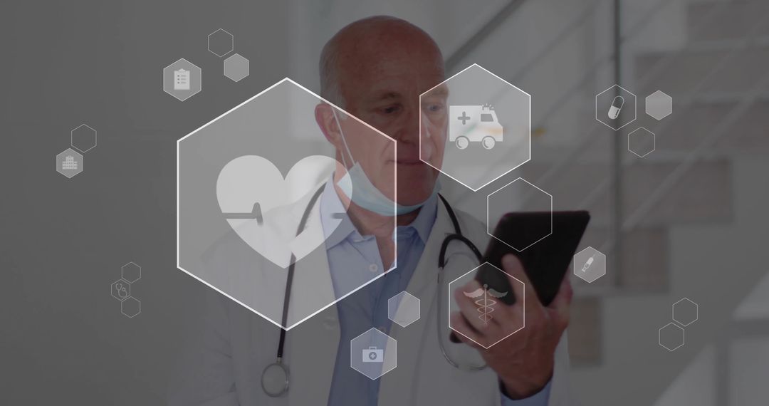 Senior Doctor With Tablet Analyzing Medical Data in Modern Clinic