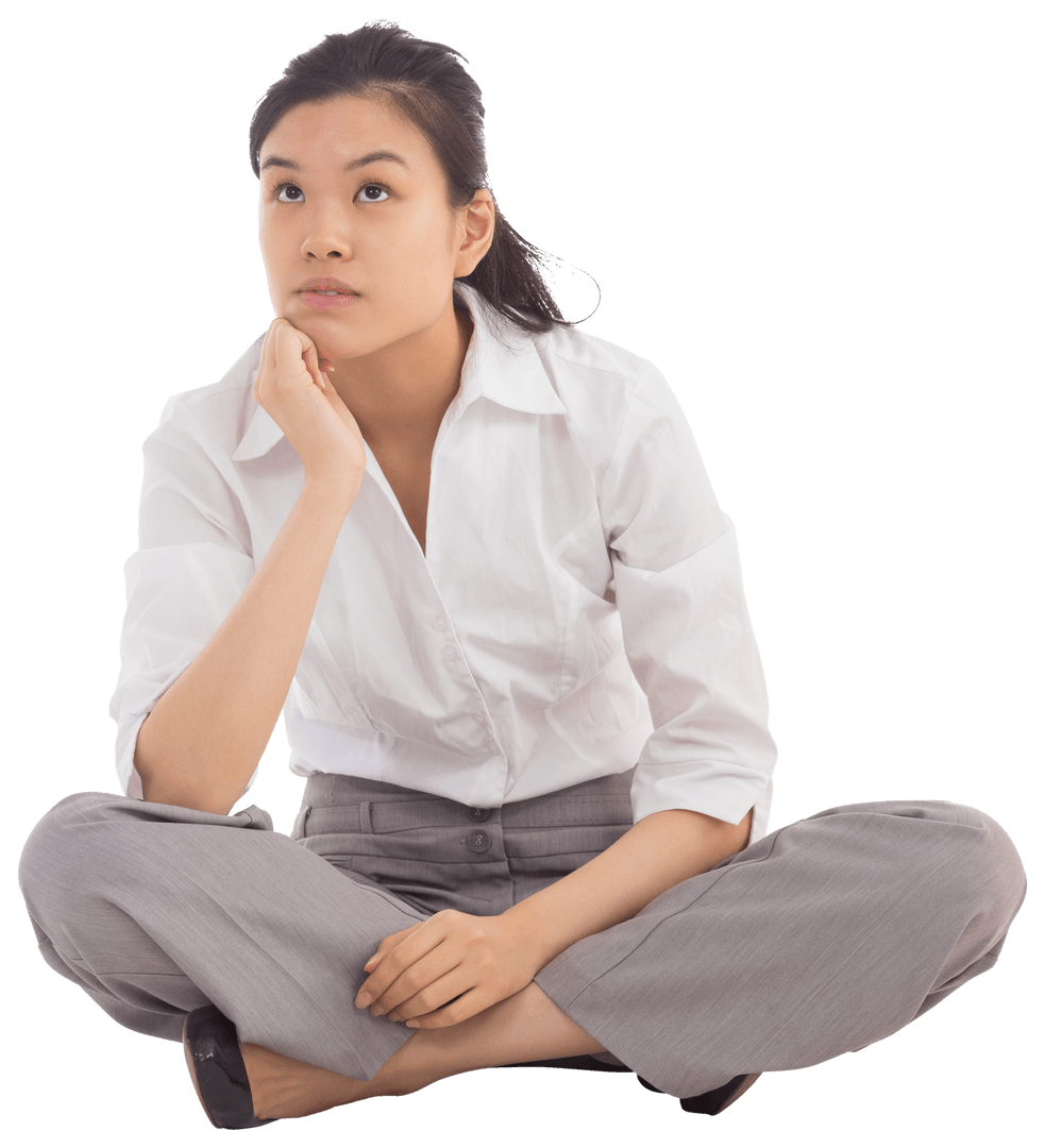 Businesswoman in Transparent Background Contemplating Idea