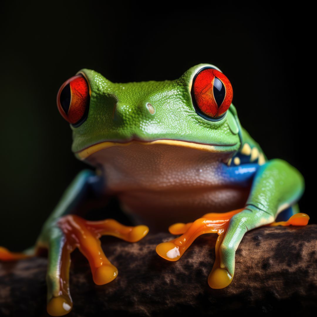 Close up of red eyed tree frog perched on branch, created using generative ai technology - Free Images, Stock Photos and Pictures on Pikwizard.com