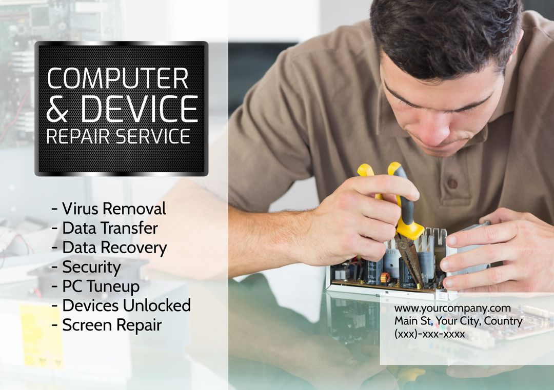 Professional Computer and Device Repair Service Ad with Technician Fixing Hardware - Download Free Stock Templates Pikwizard.com