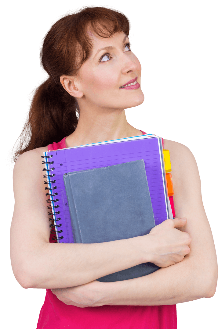 Happy Student Holding Notebooks with Transparent Background