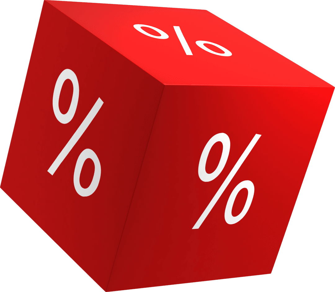 Red Cube with Transparent Percentage Symbols Signieres Sale Opportunities