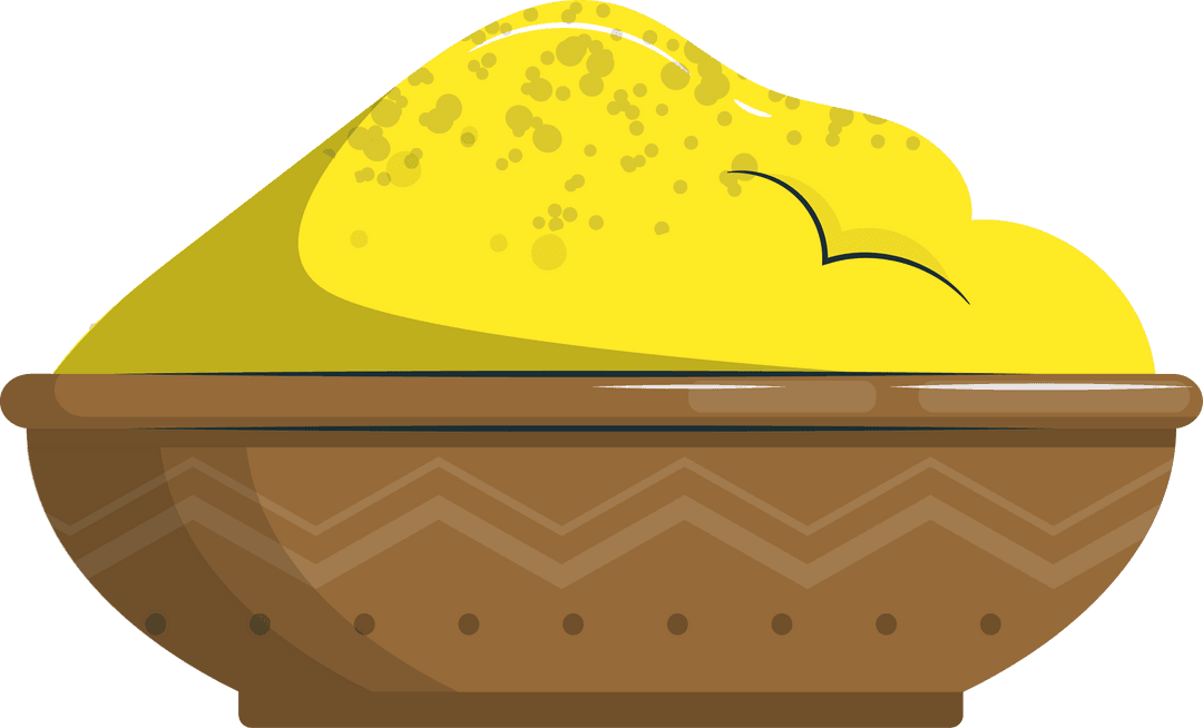 Wooden Bowl of Yellow Spice on Transparent Background