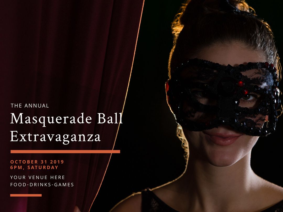 Mystery Woman at Masquerade Ball Event Announcement - Download Free Stock Templates Pikwizard.com