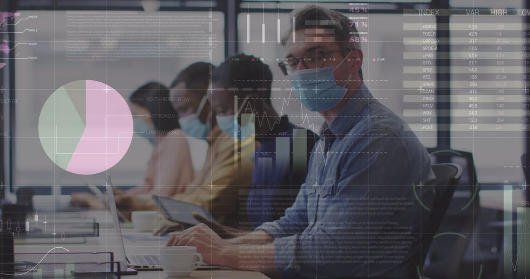 Data Analysts Wearing Masks in Modern Office Amid Pandemic