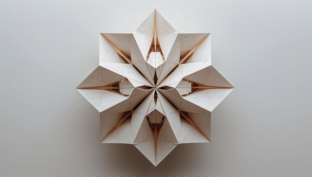 Modular Origami Eight-Pointed Star Forming Geometric Radial Paper Sculpture
