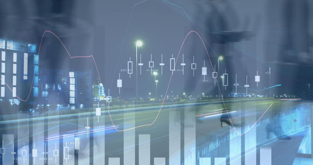 Business Leaders Analyzing Financial Trends in Urban Night Cityscape