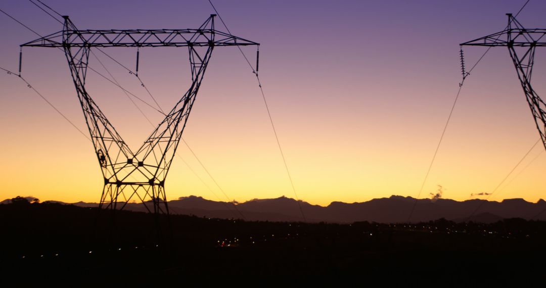 Electric Transmission Towers at Sunset - Free Images, Stock Photos and Pictures on Pikwizard.com