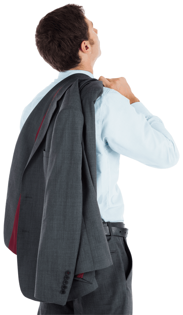Caucasian Businessman Looking Up Holding Jacket Transparent Background