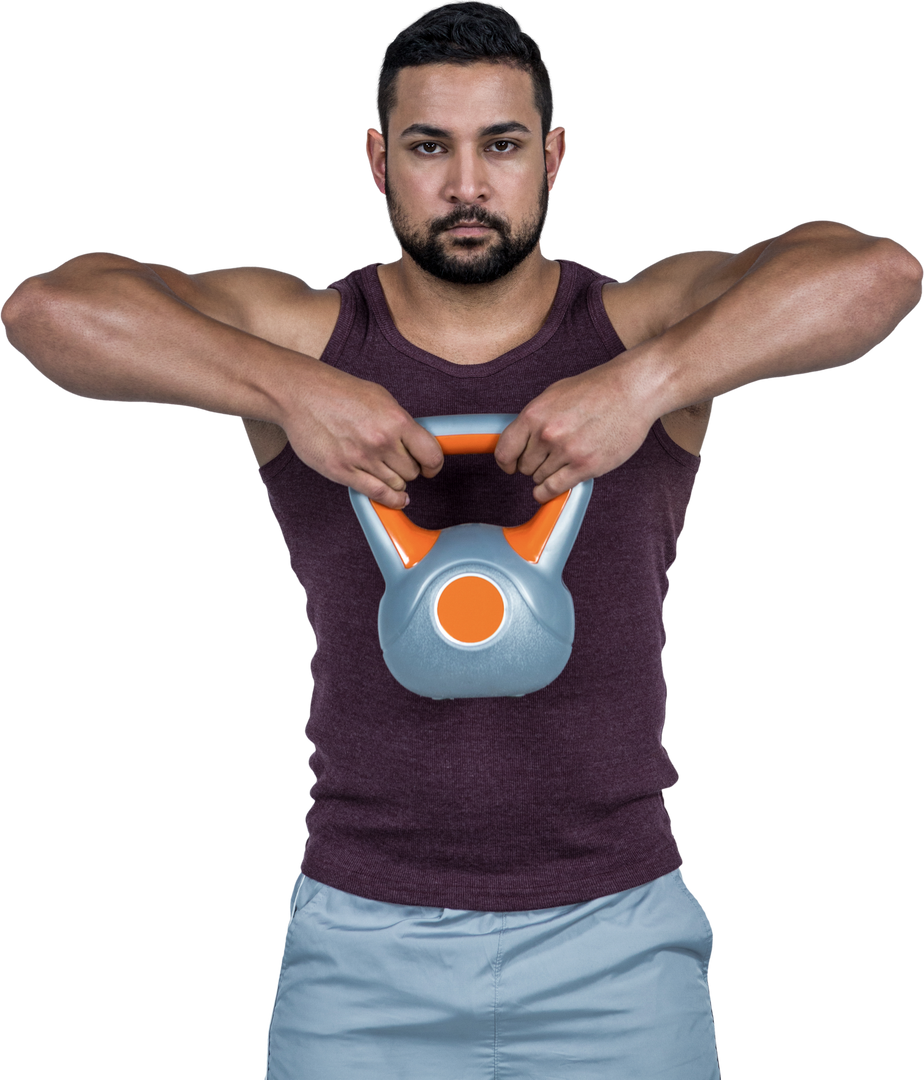 Serious muscular man lifting kettlebell performing fitness workout transparent background - Download Free Stock Images Pikwizard.com