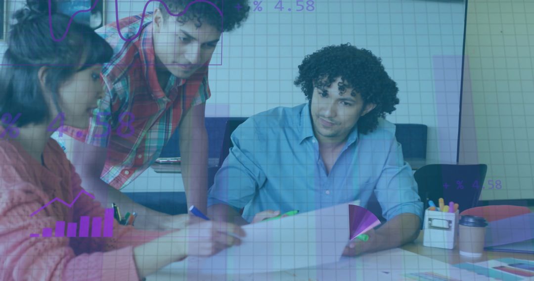 Diverse Colleagues Analyzing Data with Digital Diagrams in Office