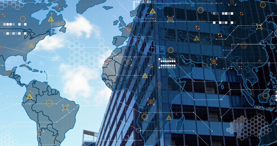 Global Data Networks with Modern Skyscraper Background